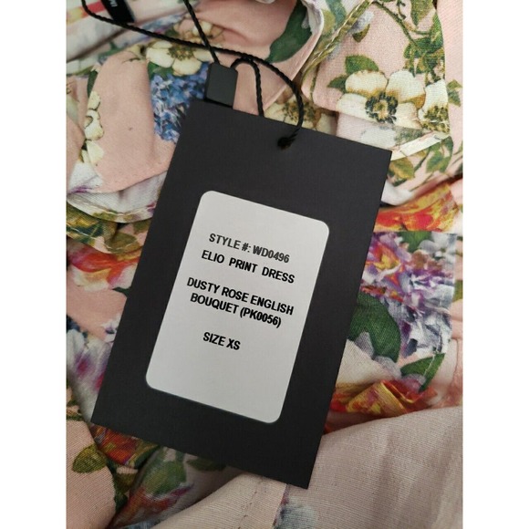 MARISSA WEBB Elio Print Dress Dusty Rose English Bouquet Sz XS Ruffle Midi (U - Picture 4 of 6
